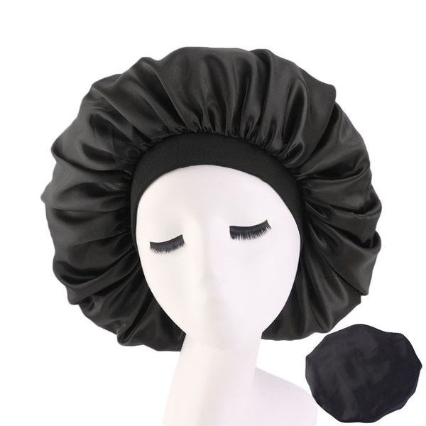 Extra Large Satin Print Nightcap Wide Edge Stretch Round Cap