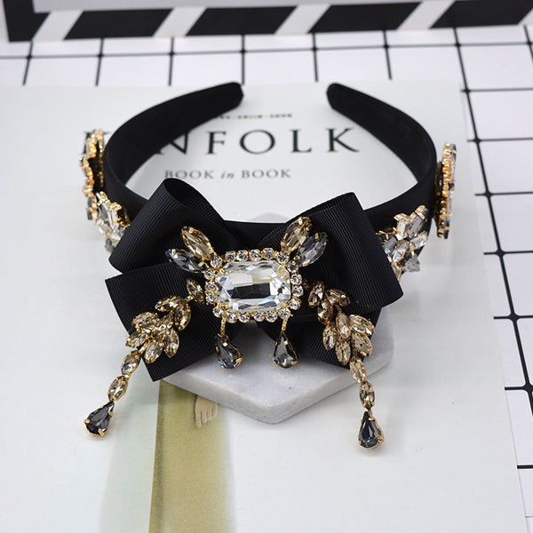 Bow Geometry Set With Large Gemstone Tassel Style Hair Hoop Jewelry