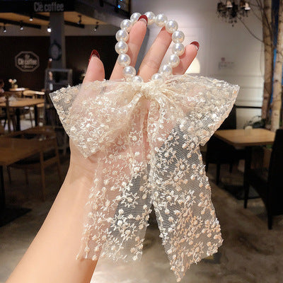 Fairy Lace Bow Pearl Hair Tie