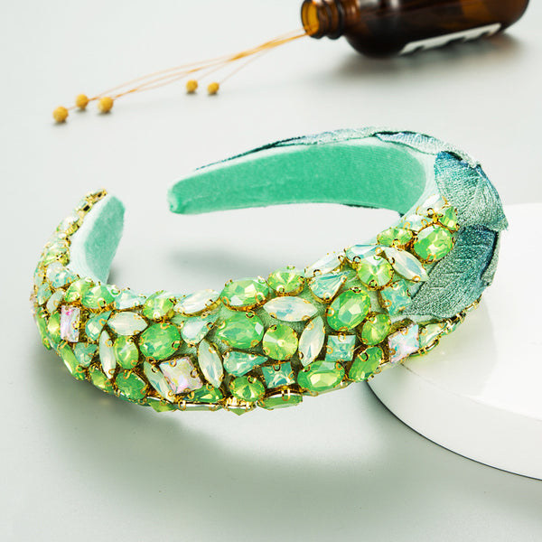 Creative Colorful Flannel Leaf Headband Women Inlaid Glass Rhinestones