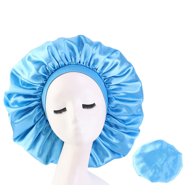 Extra Large Satin Print Nightcap Wide Edge Stretch Round Cap