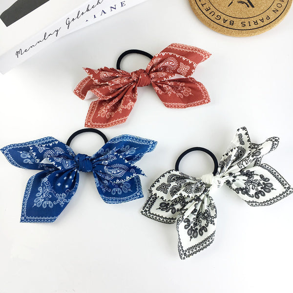 Vintage Printed Bow Hair Rope Women's Hair Tie