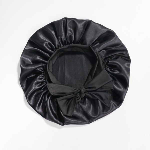 Satin Round Cap Bow Elastic Wide-brimmed Ribbon Nightcap