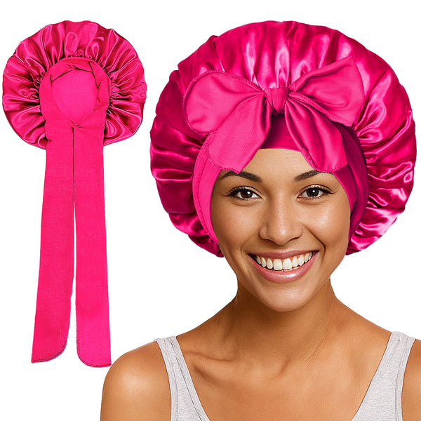 Satin Round Cap Bow Elastic Wide-brimmed Ribbon Nightcap