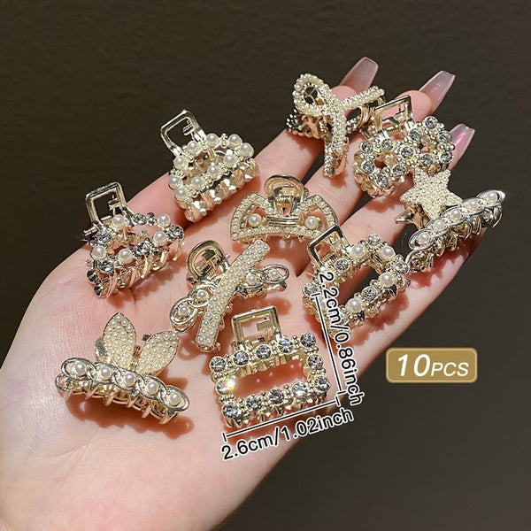 10 Exquisite Shiny Rhinestone Alloy Small Hairclip