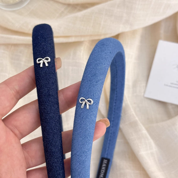 Vintage Bow Denim Headband For Women