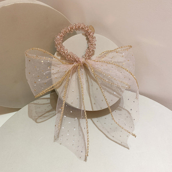 Clear Starry Sequin Gauze Bow Streamer Hair Tie Rope