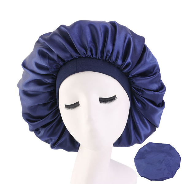 Extra Large Satin Print Nightcap Wide Edge Stretch Round Cap