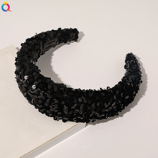 Qiyue Cross Border Amazon Fish Scales Sequins Sponge Hair Band Ball Show Fashion Wide Edge Headband Hair Accessories For Women