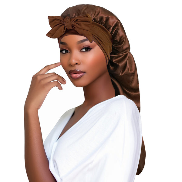 Bow Long Tail Nightcap High Elastic Women's Satin Toupee Long Ribbon Shower Cap