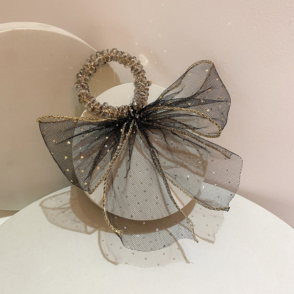 Clear Starry Sequin Gauze Bow Streamer Hair Tie Rope