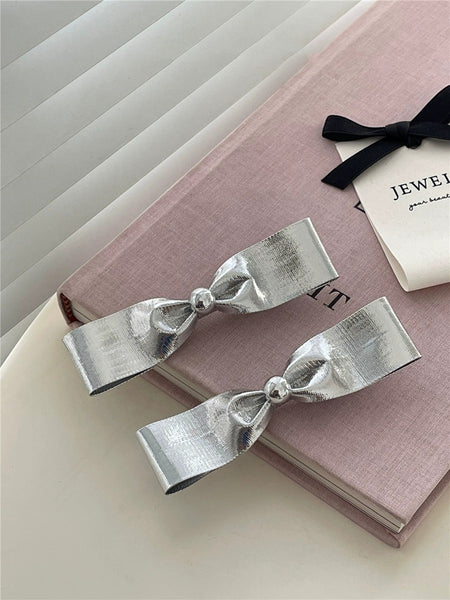 Silver Shiny Surface Bow Heart Temperamental Hair Bandclip All-match Hair Band Hair Accessories