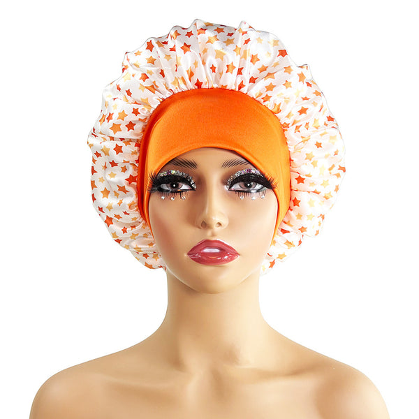 Wide-brimmed Satin Printing Nightcap Beauty Shower Cap Stretch