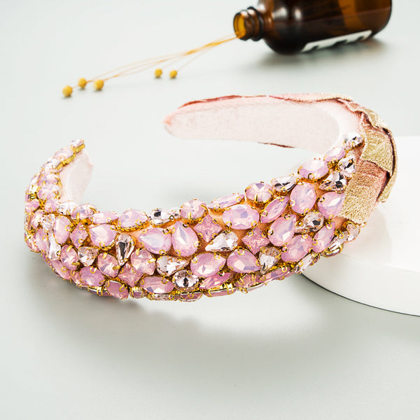 Creative Colorful Flannel Leaf Headband Women Inlaid Glass Rhinestones