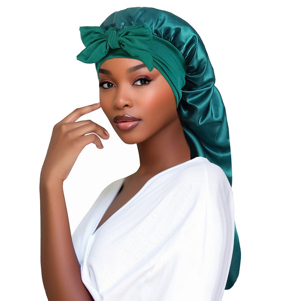 Bow Long Tail Nightcap High Elastic Women's Satin Toupee Long Ribbon Shower Cap