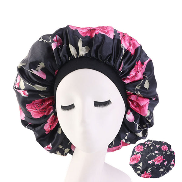 Extra Large Satin Print Nightcap Wide Edge Stretch Round Cap