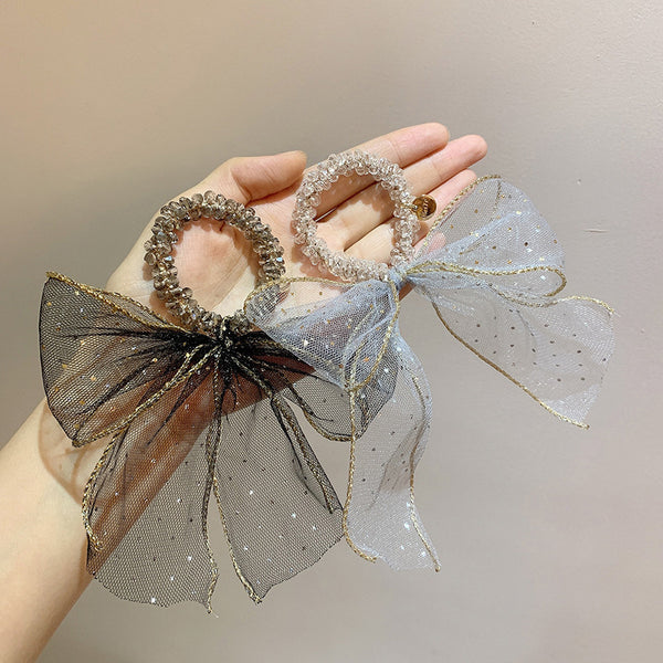 Clear Starry Sequin Gauze Bow Streamer Hair Tie Rope