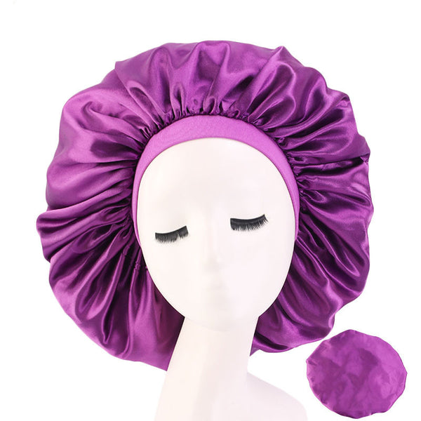 Extra Large Satin Print Nightcap Wide Edge Stretch Round Cap
