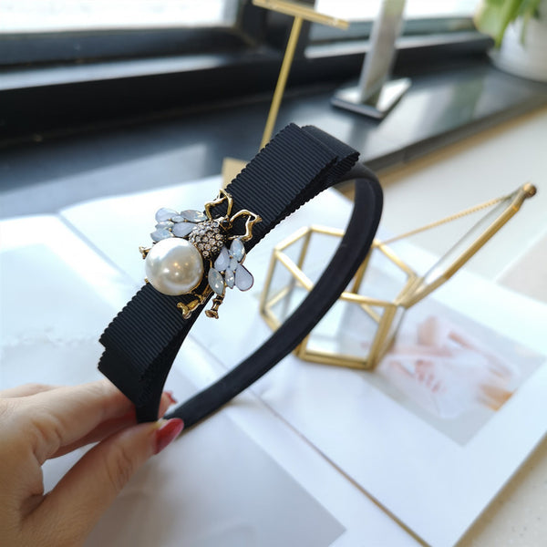 Fabric Bow Hair Band Bee Pearl Hairpin