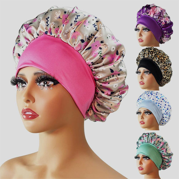 Wide-brimmed Satin Printing Nightcap Beauty Shower Cap Stretch