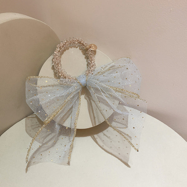 Clear Starry Sequin Gauze Bow Streamer Hair Tie Rope