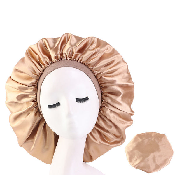 Extra Large Satin Print Nightcap Wide Edge Stretch Round Cap