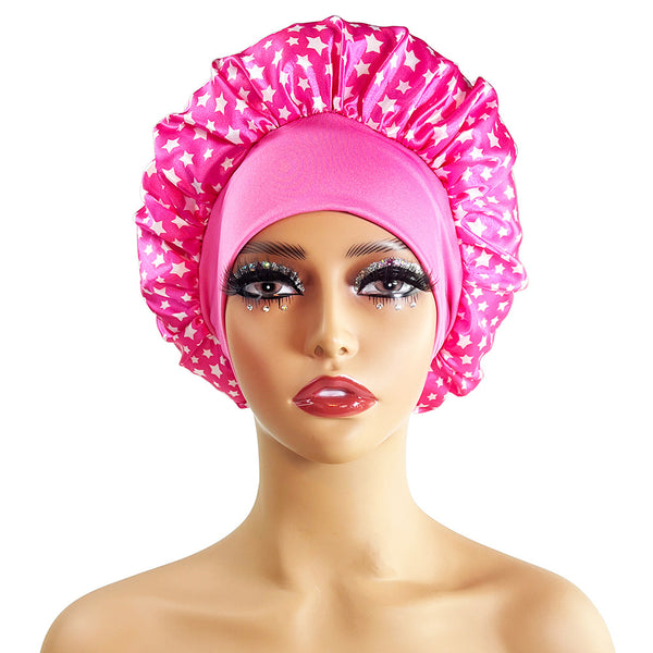 Wide-brimmed Satin Printing Nightcap Beauty Shower Cap Stretch