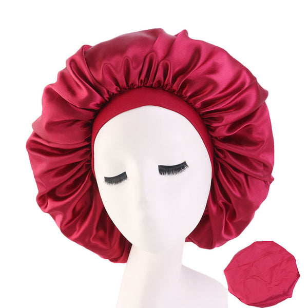 Extra Large Satin Print Nightcap Wide Edge Stretch Round Cap