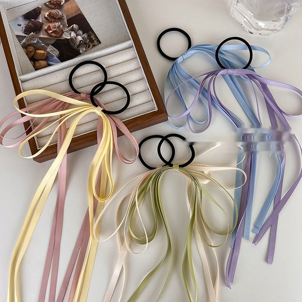 Simple Color Bow Headband Hair Band Tassel Hair Ring