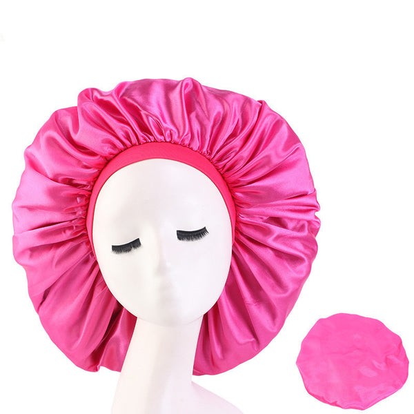 Extra Large Satin Print Nightcap Wide Edge Stretch Round Cap
