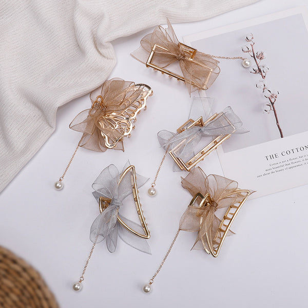 Mesh Bow Hairpin Female Disc Hair Grabbing Clip