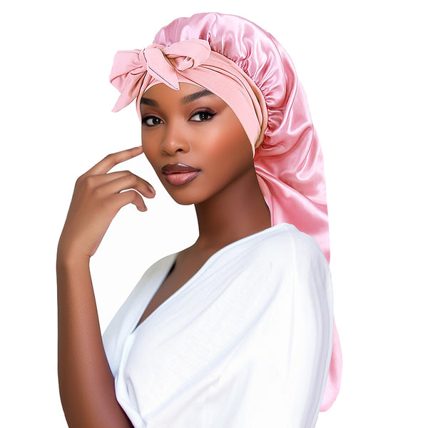 Bow Long Tail Nightcap High Elastic Women's Satin Toupee Long Ribbon Shower Cap