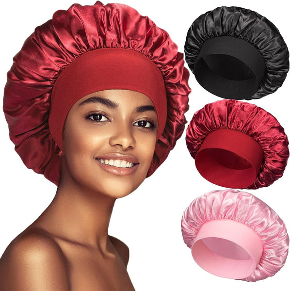 Wide-brimmed High Elastic Headscarf Beauty Salon Shower Cap Care Satin Nightcap