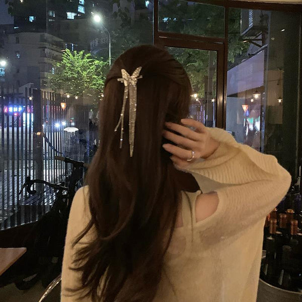 Women's Bow Rhinestone Tassel Hair Clip