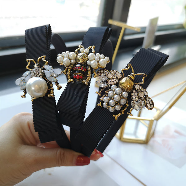 Fabric Bow Hair Band Bee Pearl Hairpin