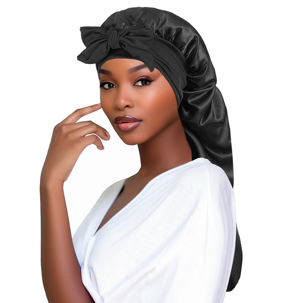 Bow Long Tail Nightcap High Elastic Women's Satin Toupee Long Ribbon Shower Cap