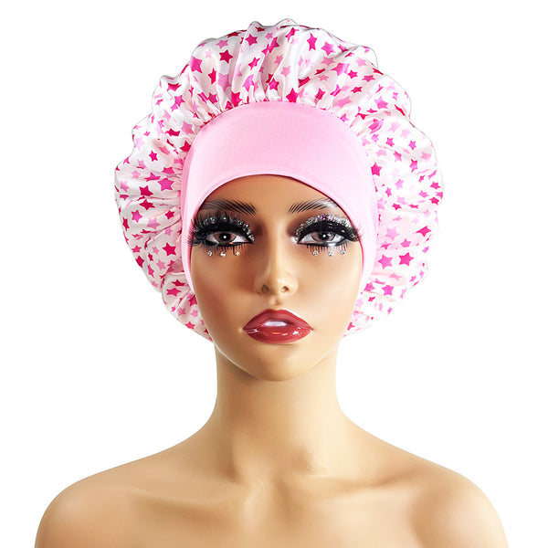 Wide-brimmed Satin Printing Nightcap Beauty Shower Cap Stretch
