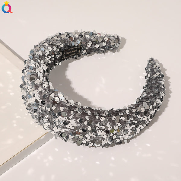 Qiyue Cross Border Amazon Fish Scales Sequins Sponge Hair Band Ball Show Fashion Wide Edge Headband Hair Accessories For Women