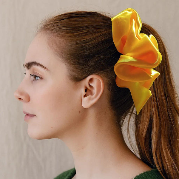 Thamizhiniyal Soft Satin Scrunchies Yellow Hair Tie Elastic Hair Bands Pack of 3, Luxury Satin Scrunchies for Women, Girls Anti-Hair-Breakage Hair Ties, Women Hair Accessories, Fluffy Scrunchy Best Gift for Girls, womens, sisters (Copy)