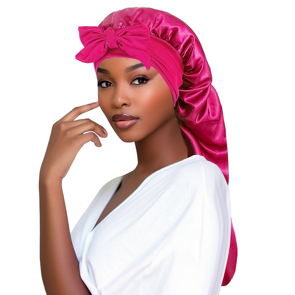 Bow Long Tail Nightcap High Elastic Women's Satin Toupee Long Ribbon Shower Cap
