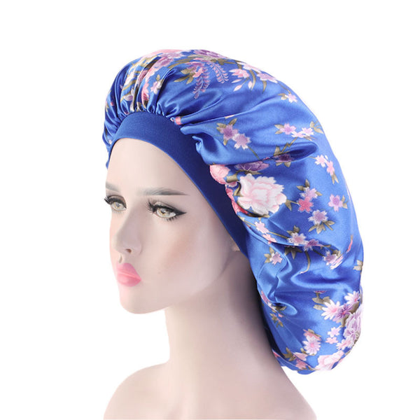 Extra Large Satin Print Nightcap Wide Edge Stretch Round Cap