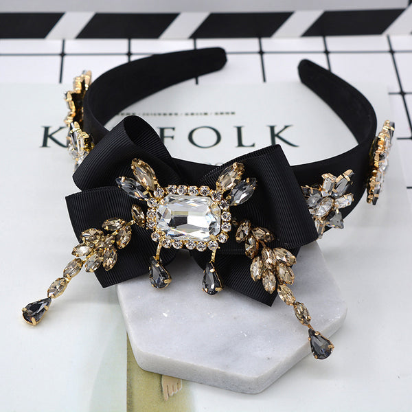 Bow Geometry Set With Large Gemstone Tassel Style Hair Hoop Jewelry